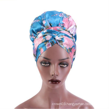 UNIQ Double Layers Satin Bonnet African Print Hair Care Head Wrap